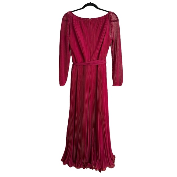 MISS ELLIETTE California Vintage 70s Pleated Maxi Dress Magenta Evening Chiffon - Picture 9 of 15
